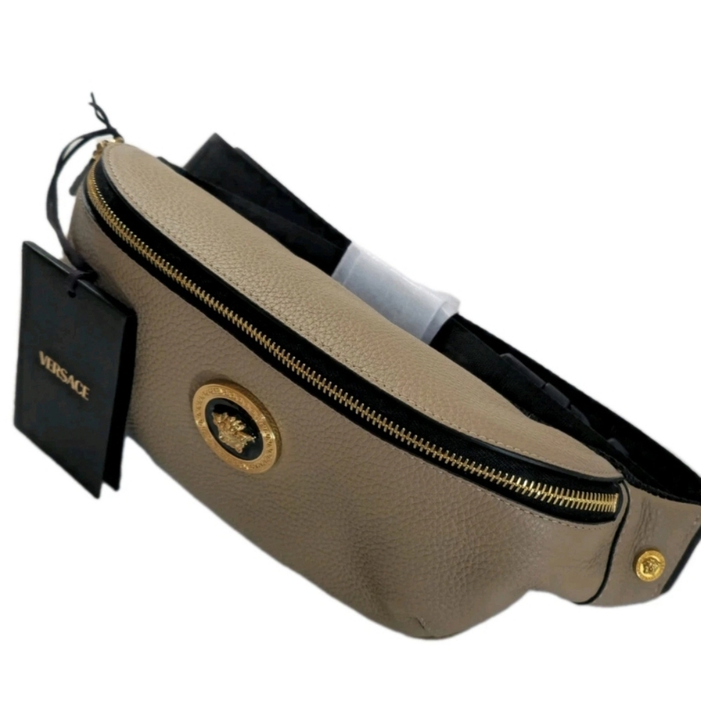 $1.700 NWT Versace Green Leather Belt Bag Mens Unisex Size Medium